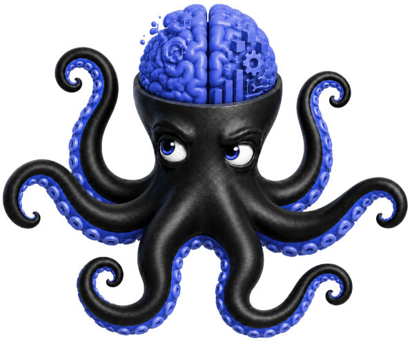 Mascotte pieuvre DB Graphiste avec cerveau créatif et logique