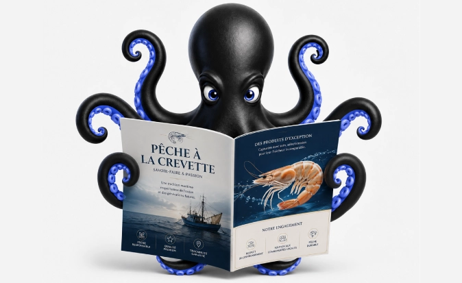 Pieuvre lit une brochure
