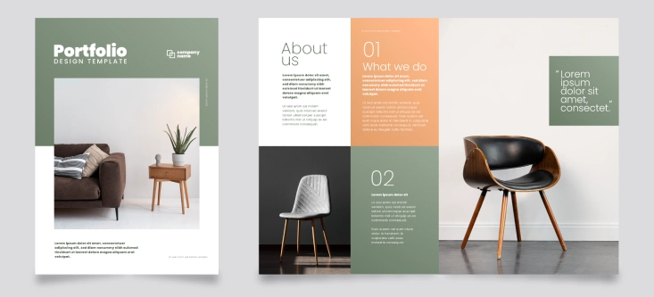 Portfolio design template avec couverture et double page intérieure