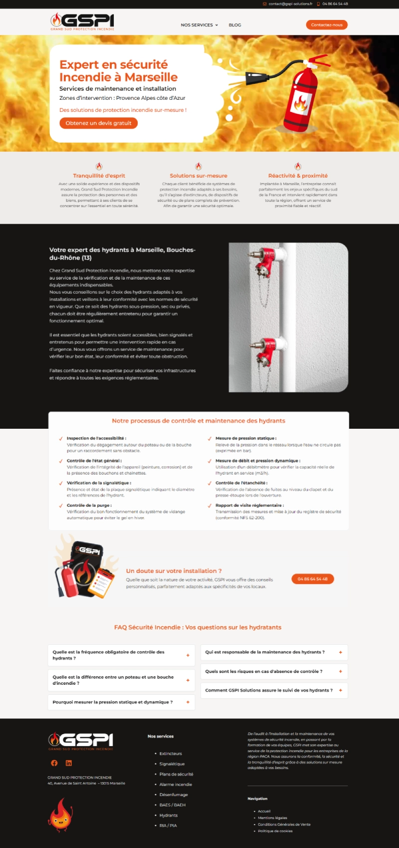 Site web GSPI Solutions, sécurité incendie en région PACA