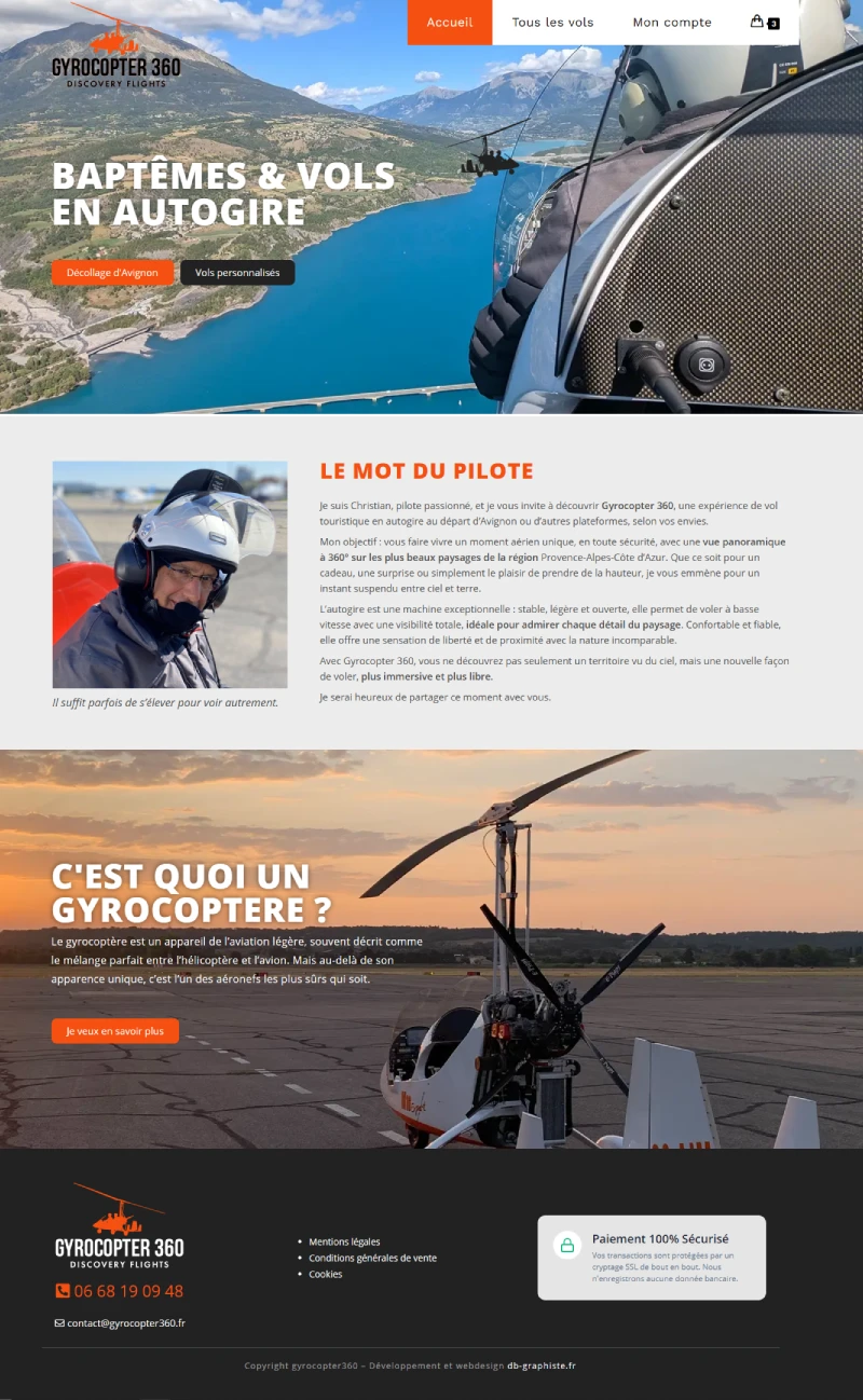 Site e-commerce Gyrocopter 360, vols en autogire