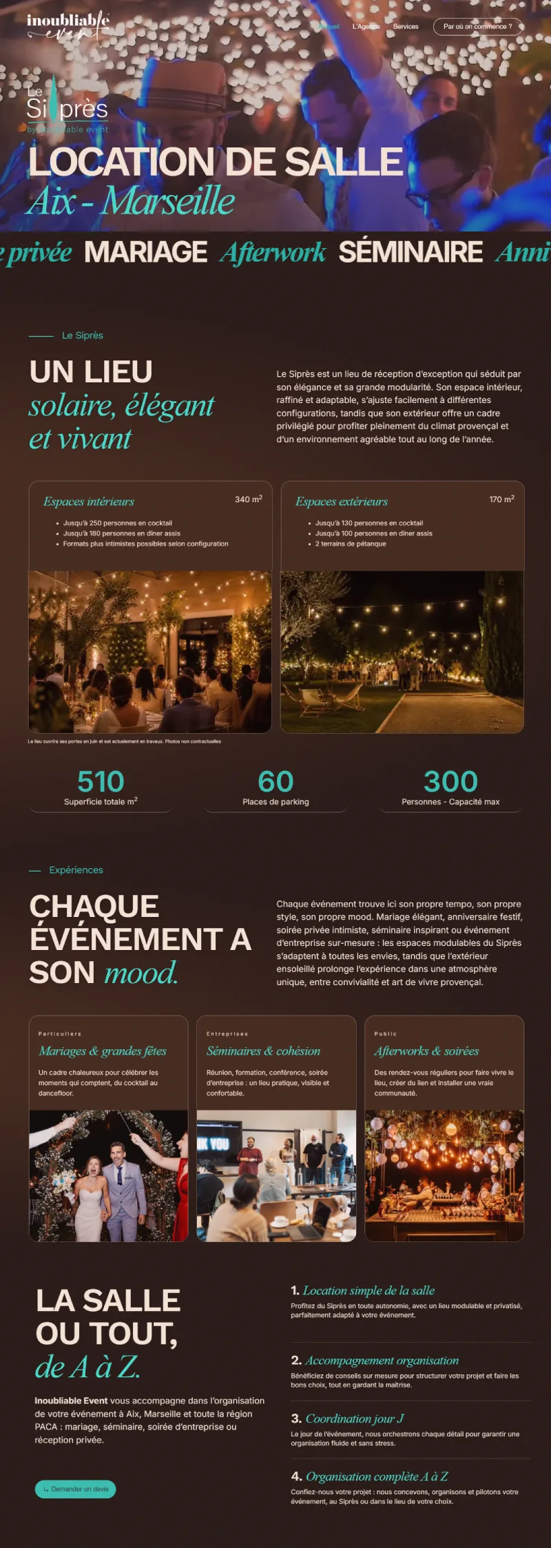 Site web Inoubliable Event, lieu de réception à Aix-en-Provence