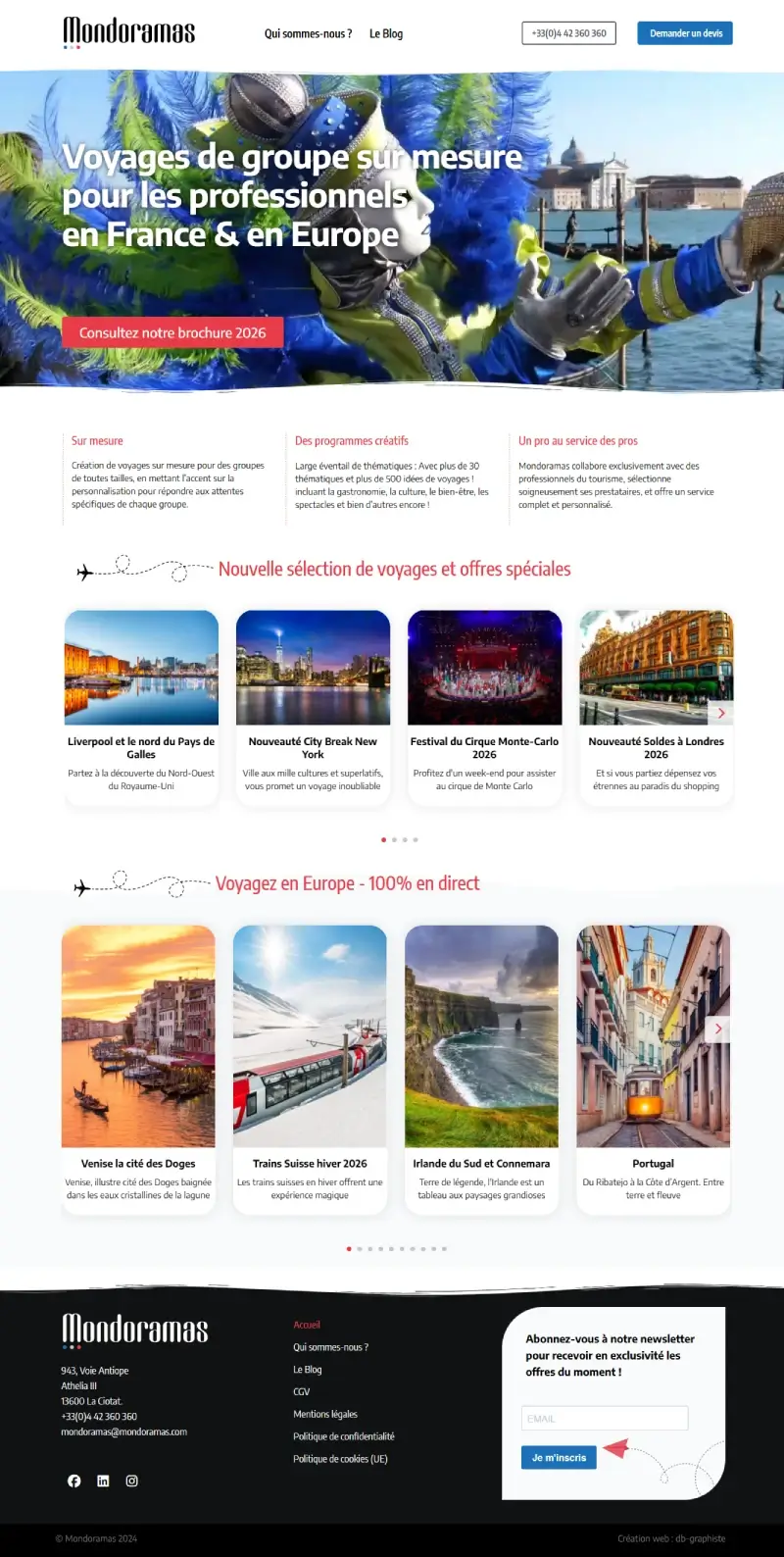 Site web Mondoramas, agence de voyages de groupe