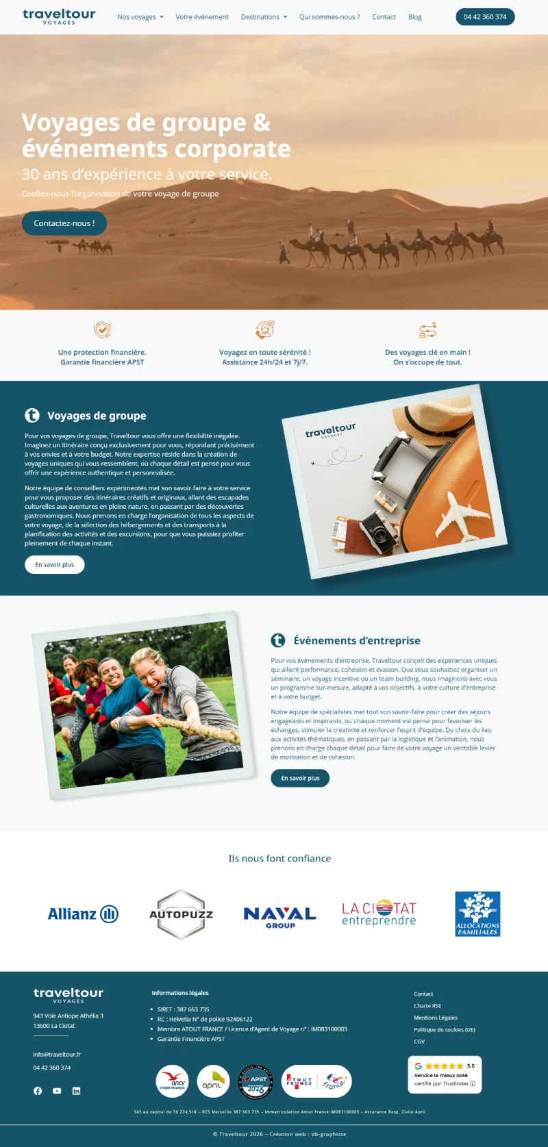 Site web TravelTour, agence de voyages de groupe