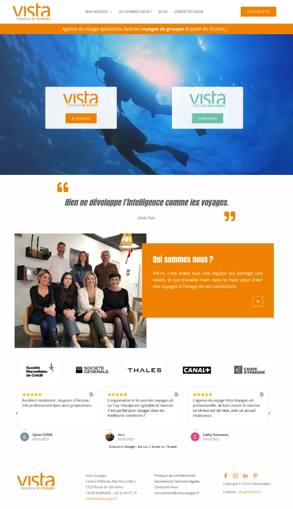 Site web Vista Voyages, agence de voyages